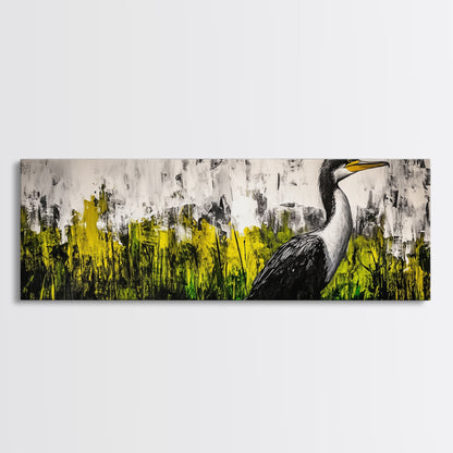 Modern Bird Art, Black and White Wall Decor, Nature Painting, Wildlife Art, Abstract Landscape, Living Room Wall Art, Framed Canvas Print