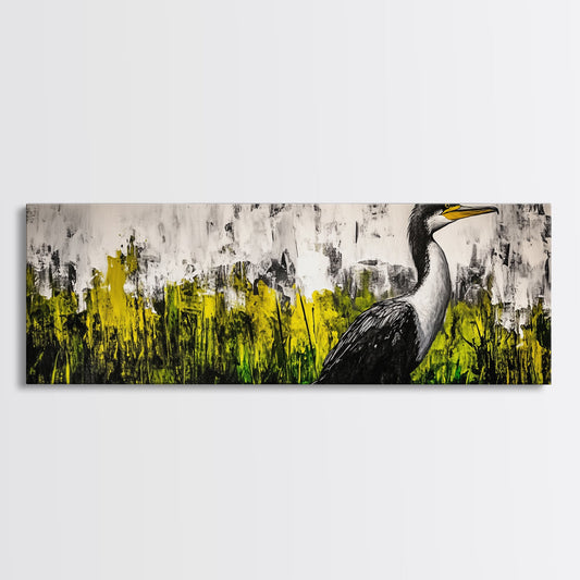 Modern Bird Art, Black and White Wall Decor, Nature Painting, Wildlife Art, Abstract Landscape, Living Room Wall Art, Framed Canvas Print