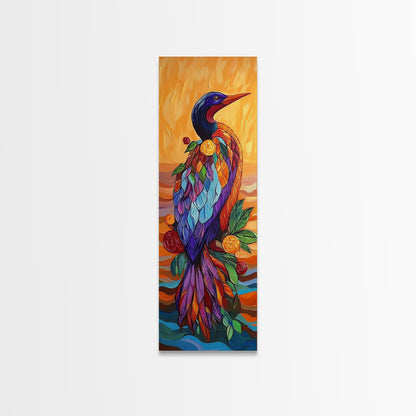 Bird, Colorful, Floral, Elegant, Framed Canvas Print exotic bird painting living room wall art bold colorful feathers tropical boho art