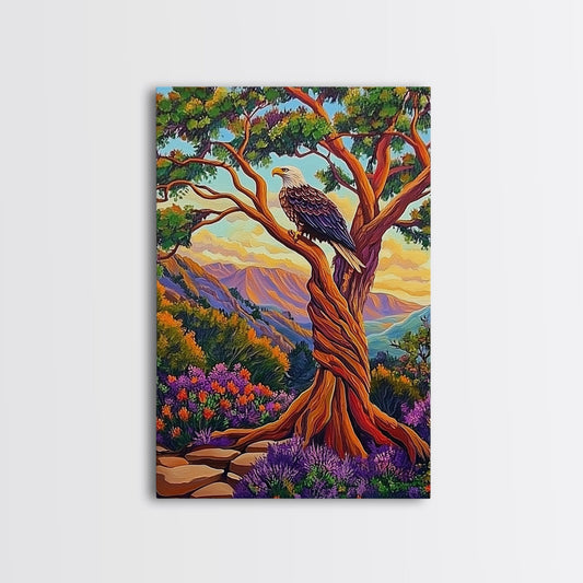 Eagle Mountain, Strength, Freedom, Framed Canvas Print, Patriotic wildlife art, rustic lodge wall decor, majestic nature artwork