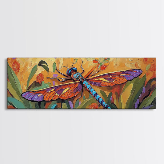 Vibrant Dragonfly, Nature Wall Art, Autumn Decor, Boho Art, Framed Canvas Print, Colorful Insect Painting, Kitchen Wall Art