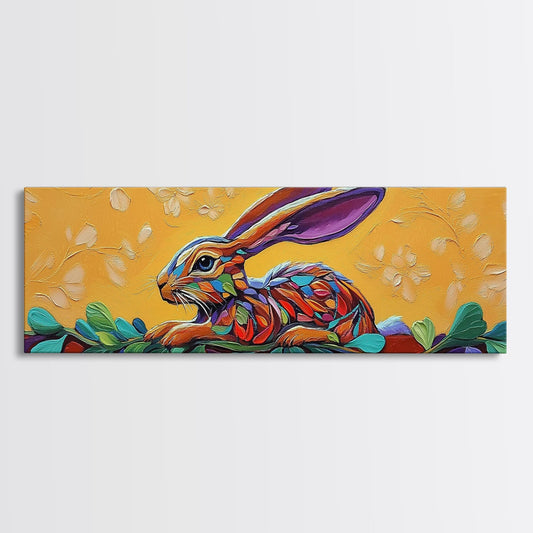 Whimsical Rabbit Art, Bright Bunny Painting, Bold Animal Decor, Framed Canvas Print, Nursery Wall Art, Easter Spring Style