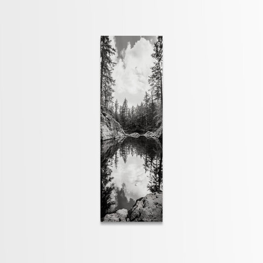 Forest Reflection, Tranquil Lake, Evergreen Woods, Wilderness Scene, Canvas Print, Rustic Cabin Wall Decor, Nature Photography Art