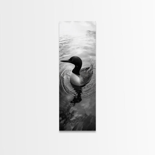 Water Loon, Lake Bird, Floating Wildlife, Nature Stillness, Serene Waterfowl Framed Canvas Print, Cabin Wall Art Rustic Lakehouse Decor