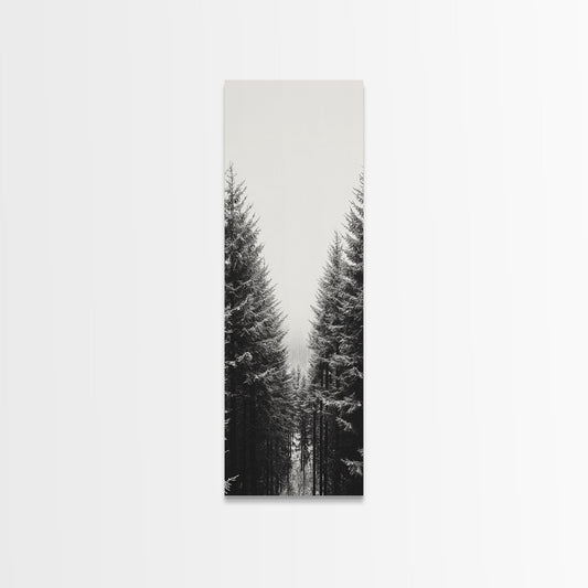 Snowy Forest, Pine Trees, Winter Woods, Minimal Art, Nordic Aesthetic, Canvas Print, Christmas Decor, Cozy Living Room Wall Art