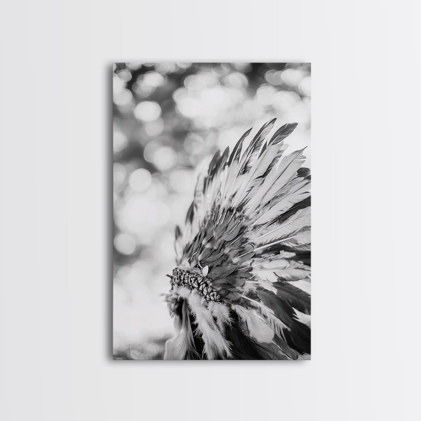 Feather Headdress, Native Style, Tribal Detail, Canvas Print, Boho Wall Decor, Cultural Art, Bedroom Accent, Earthy Minimalism