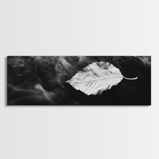 Misty Leaf, Black Art, Nature Print, Autumn Wall Decor, Framed Canvas Print, Minimalist Wall Art, Bedroom Wall Decor, Fall Botanical Art