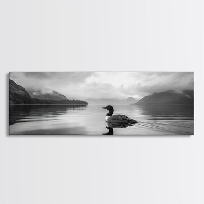 Loon Lake, Misty Reflection, Quiet Morning, Framed Canvas Print, Cabin Wall Art, Nature Lover Gift, Rustic Lakehouse Decor