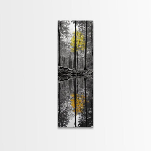 Yellow Tree, Autumn Woods, Forest Reflection, Nature Glow, Framed Canvas Print, Fall Wall Art, Rustic Decor, Cabin Art, Earthy Tones