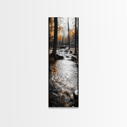 Forest Stream, Autumn Woods, Nature Serenity, Framed Canvas Print, Tranquil Fall Wall Art, Hallway Decor, Rustic Cabin Style Woodland Art