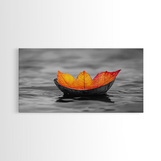 Autumn Leaf, Floating Bowl, Red Yellow Decor, Framed Canvas Print, Cozy Fall Art, Thanksgiving Wall Art, Kitchen Decor, Minimalist Style