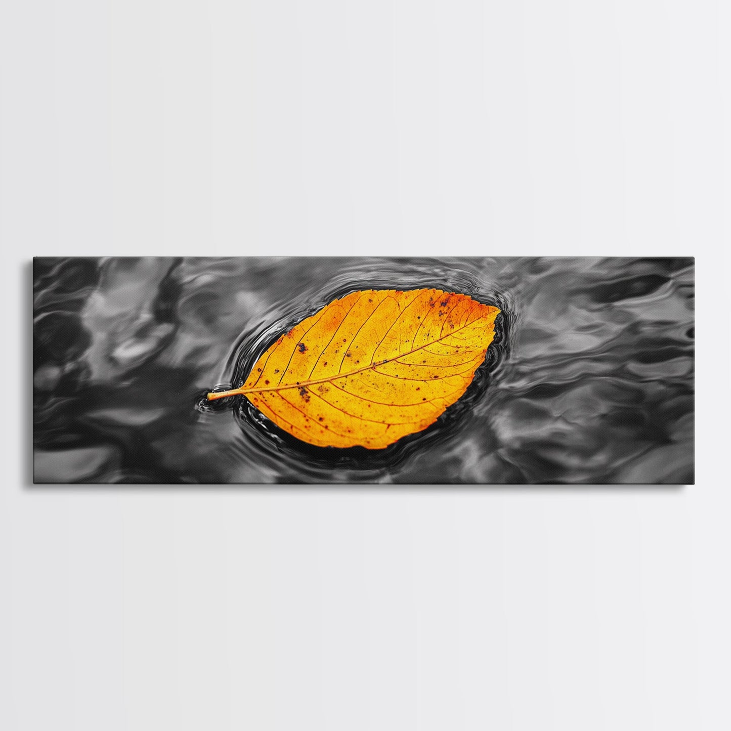 Floating Autumn Leaf, Orange Leaf on Water, Framed Canvas Print, Fall Bathroom Wall Art, Nature Closeup Photography, Minimalist Decor
