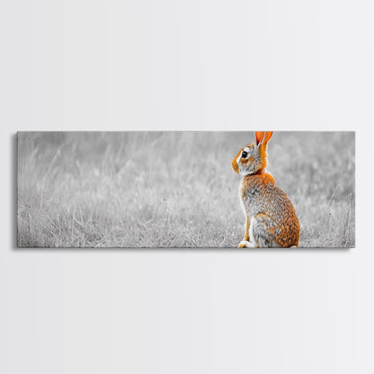 Orange Rabbit, Grass Field, Whimsical Nature, Framed Canvas Print, kids room wall art, nursery animal print, neutral nursery, woodland boho