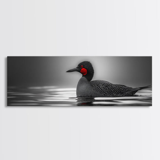 Red-Eyed Loon, Waterbird, Monochrome Beauty, Wildlife Portrait, Framed Canvas Print, Cabin Wall Art, Bird Lover Gift, Nature Photography