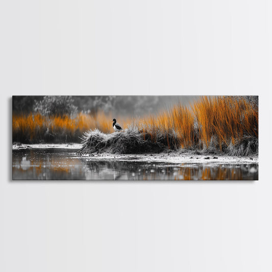 Autumn Marsh Scene, Duck Reflection, Moody Landscape, Canvas Print, Fall nature wall art, rustic home decor, cabin wall print