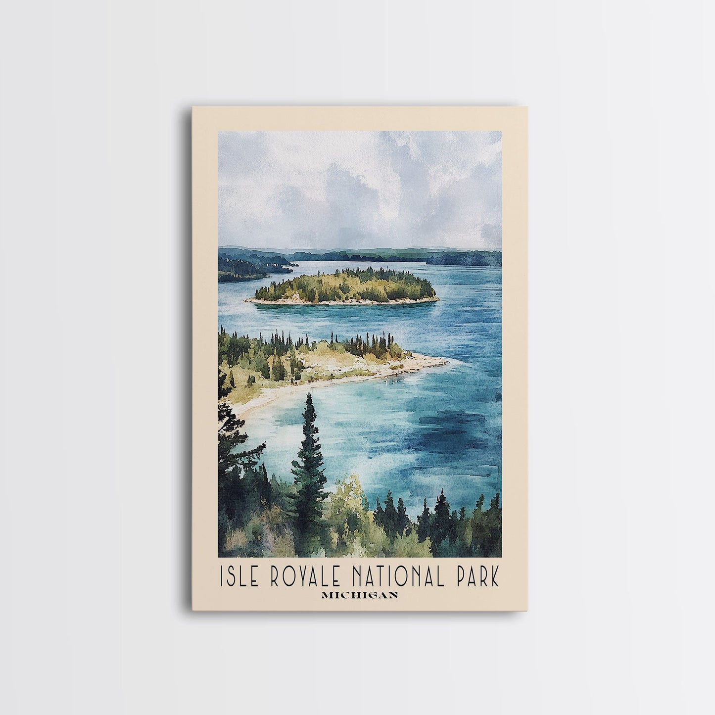 Isle Royale National Park, Michigan Watercolor Print, Vacation Gift, Michigan Wall Art, Beach Painting, Beach Decor, Large Wall Art, Wood Frame Art