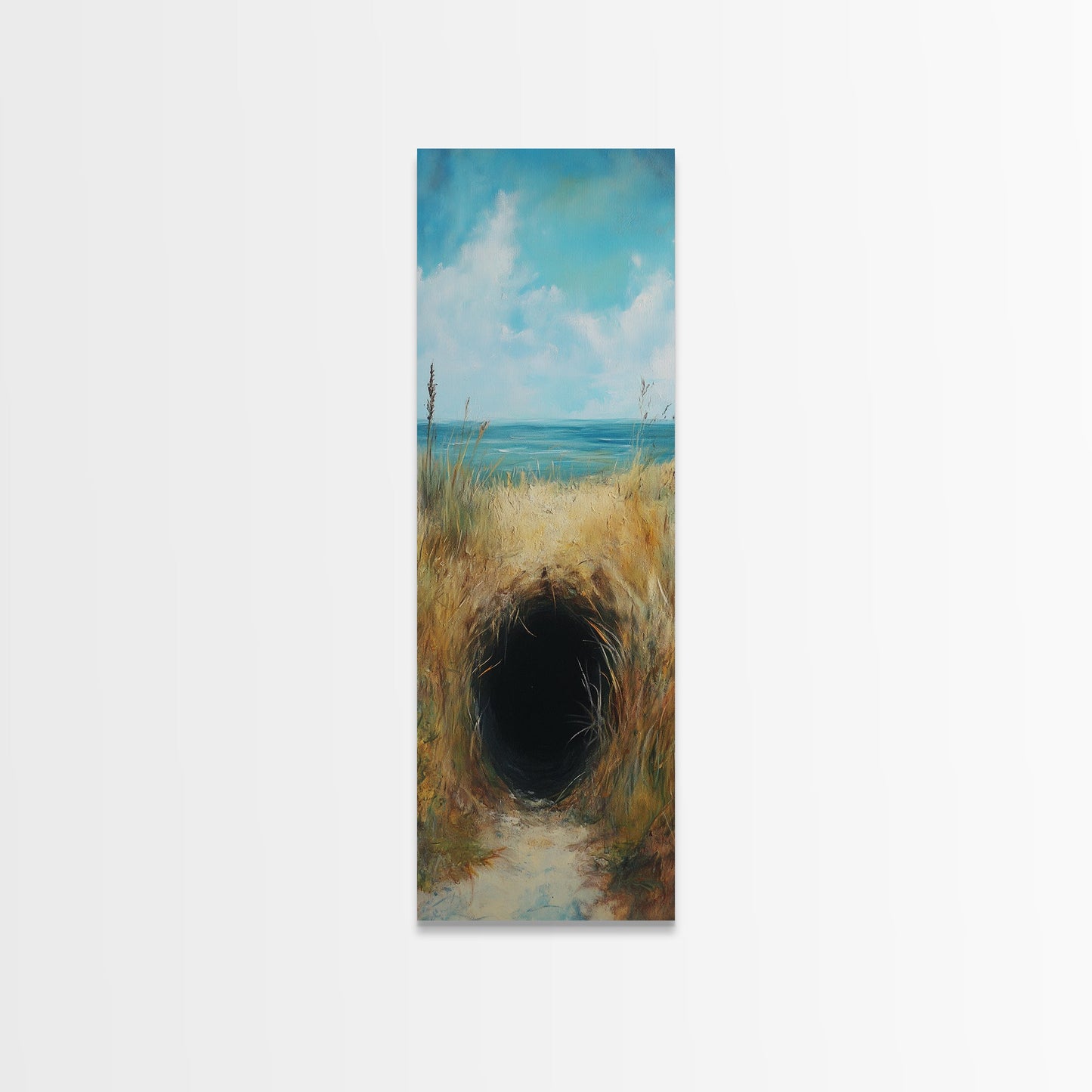 Dark Rabbit Hole Canvas Print, Wabi Sabi Art, Moody Art, Coastal Landscape Art, Minimalist Art, Living Room Art, Extra Wide Art