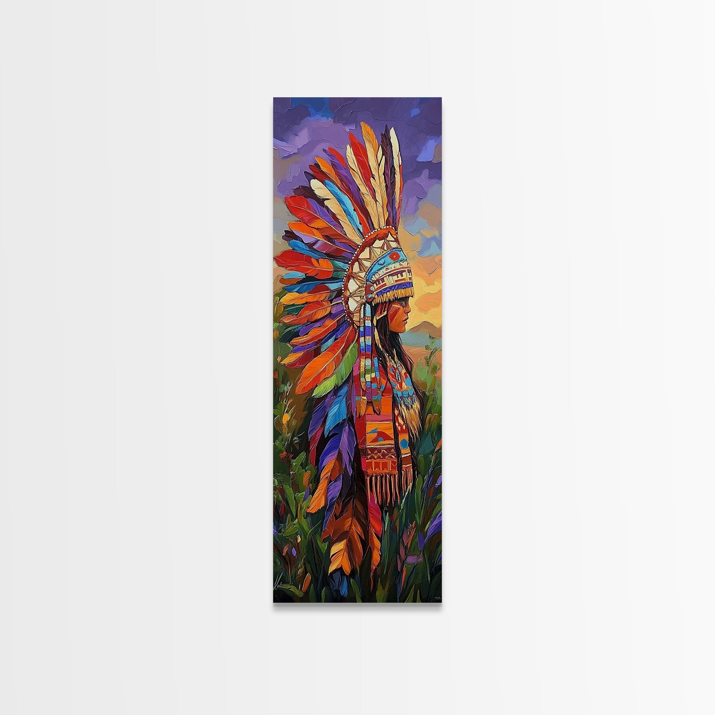 Vibrant Native Woman Framed Canvas Print Afrocentric Wall Art Bold Colorful Portrait Rustic Art Southwest Wall Art