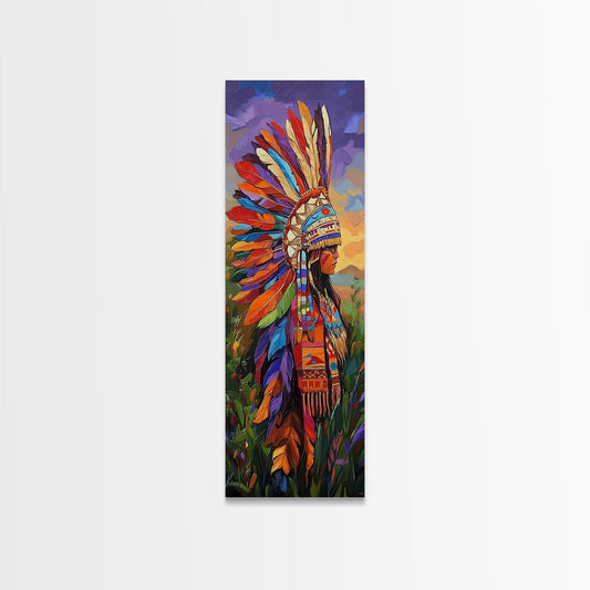 Vibrant Native Woman Framed Canvas Print Afrocentric Wall Art Bold Colorful Portrait Rustic Art Southwest Wall Art