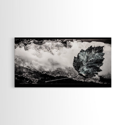 Nature Leaf Art, Monochrome Painting, Abstract Botanical Prints, Black and White Art, Modern Wall Decor, Framed Canvas Print, Rustic Art