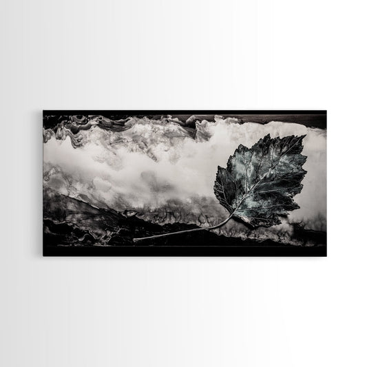 Nature Leaf Art, Monochrome Painting, Abstract Botanical Prints, Black and White Art, Modern Wall Decor, Framed Canvas Print, Rustic Art