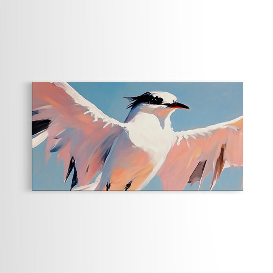Seabird, coastal painting, nautical decor, framed canvas print, bird art, whimsical art, extra wide art, vintage Christmas, zen wall art
