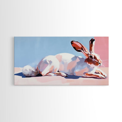 Jackrabbit, desert wildlife, whimsical art, framed canvas print, pink wall art, gift idea, light pink wall art, above sofa art