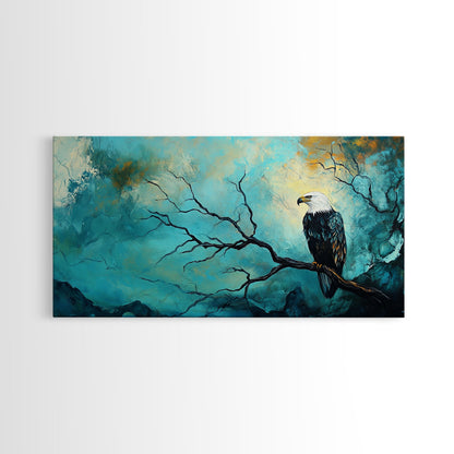 Eagle, Moody Art, Dark Romance Painting, Nature Painting, Rustic Wall Art, Above Sofa Art, Extra Wide Art, Framed Canvas Print, Wildlife Art