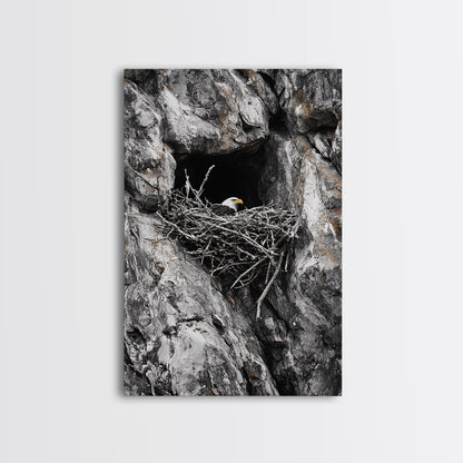 Bald eagle, wildlife art, bird wall art, framed canvas print, nature decor, mountain painting, eagle nest, rustic wall art, cabin decor