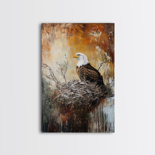 Autumn Eagle, wildlife painting, rustic wall art, bird art, fall decor, farmhouse art, vintage painting, framed canvas print