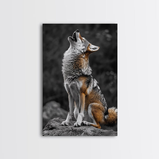 Howling Coyote, Wildlife Art, Southwest Wall Art, Moody Art, Rustic Wall Art, Nature Art, Framed Canvas Print, Gift Idea
