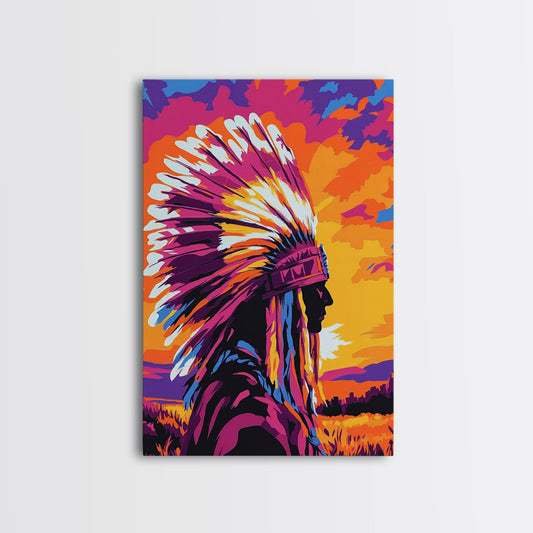 Native American Art, Bold Color Painting, Southwest Wall Art, Framed Canvas Print, Rustic Decor, Moody Art, Extra Wide Art, Gift Idea