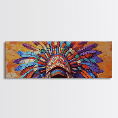 Native American Headdress, cultural art, afrocentric wall art, boho art, sacred geometry wall art, bold color art, framed canvas print, statement art