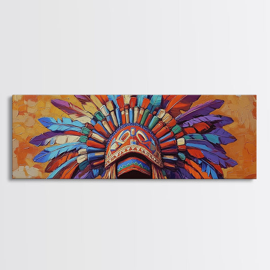 Native American Headdress, cultural art, afrocentric wall art, boho art, sacred geometry wall art, bold color art, framed canvas print, statement art