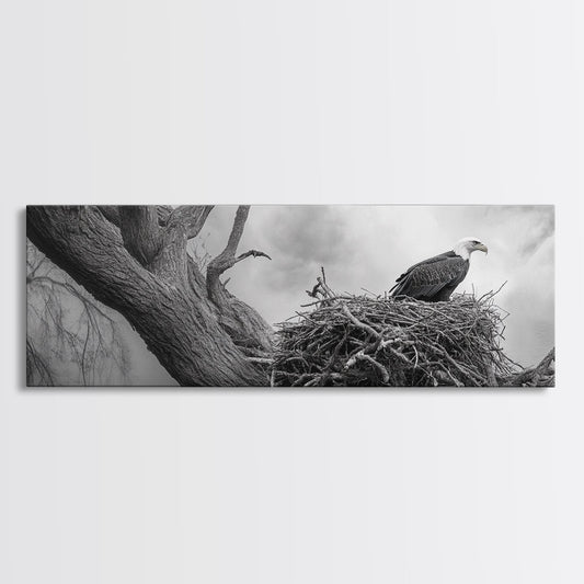 Bald Eagle Nest, Wildlife Art, Nature Photography, Moody Art, Rustic Decor, Horizontal Wall Art, Framed Canvas Print, Bedroom Art