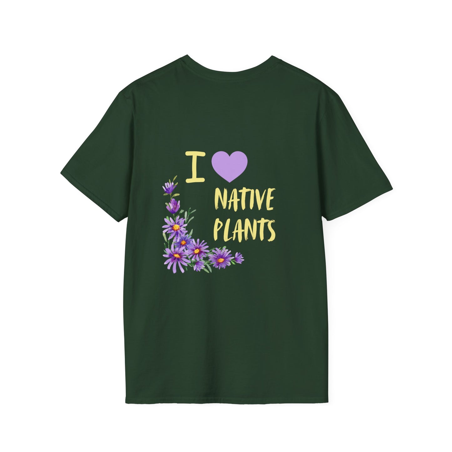 Unisex Softstyle T-Shirt I Love Native Plants, Asters (Back)