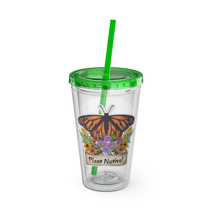 Tumbler with Straw, 16oz, Monarch Plant Native!