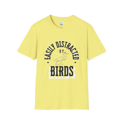 Unisex Softstyle T-Shirt, Distracted by Birds, Heron