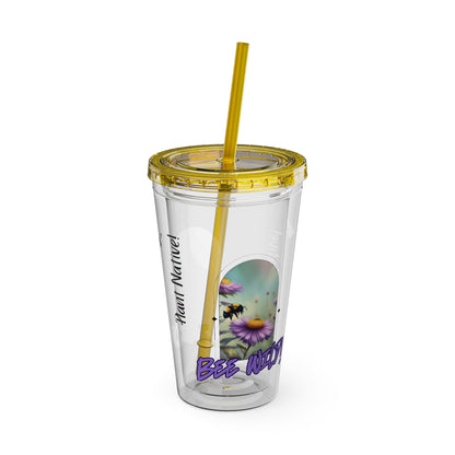 Tumbler with Straw, 16oz, Bee Wild! Plant Native!