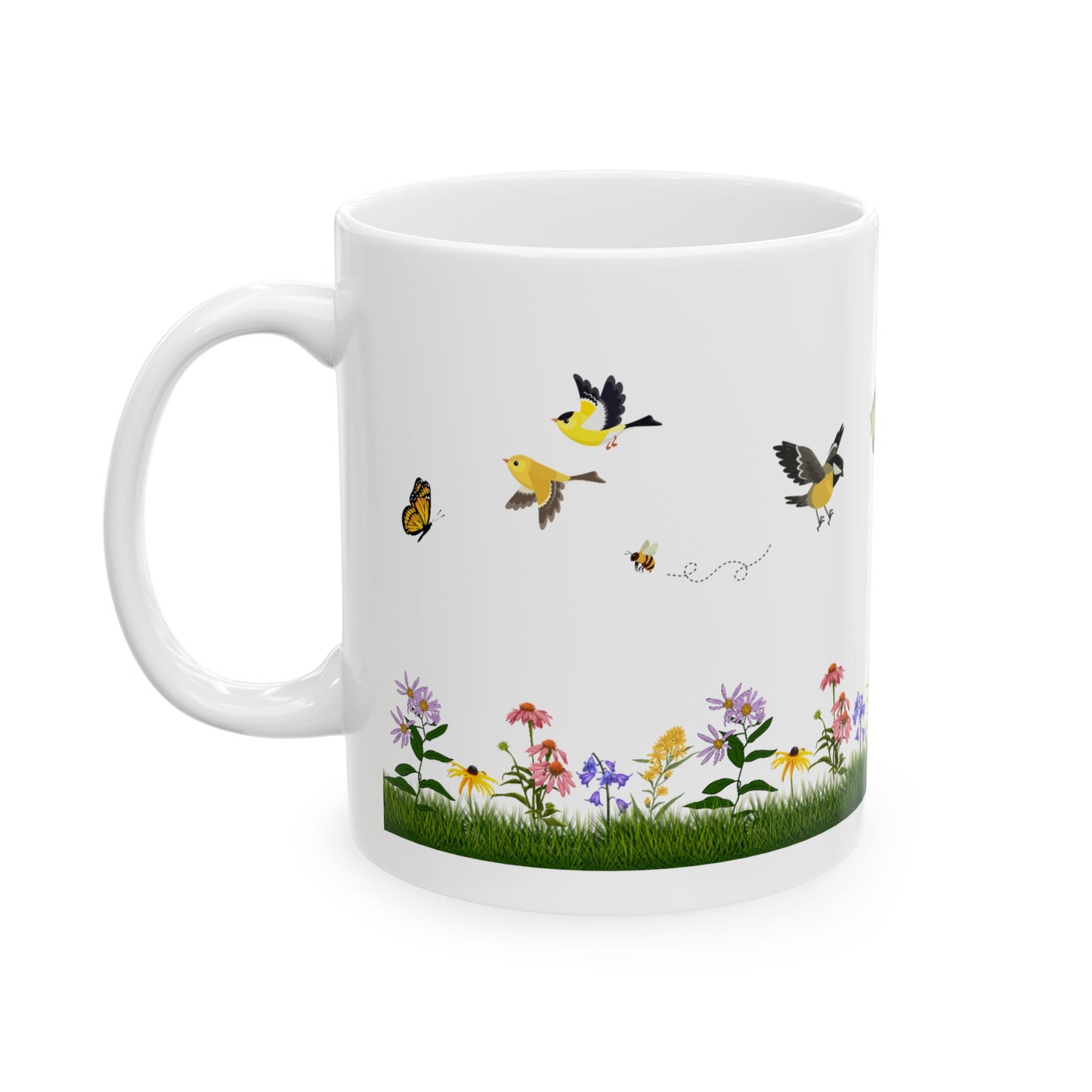 Ceramic Mug, (11oz, 15oz), Native Plants, Birds & Pollinators