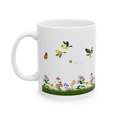 Ceramic Mug, (11oz, 15oz), Native Plants, Birds & Pollinators