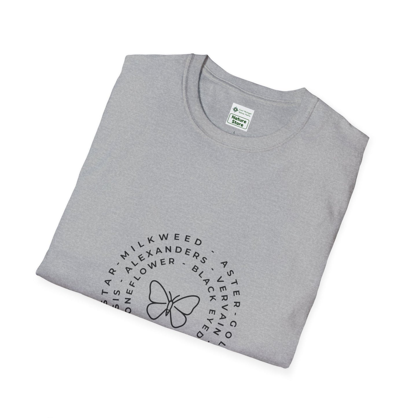 T-Shirt Unisex Softstyle, Native Plants & Butterflies w/EMNP logo