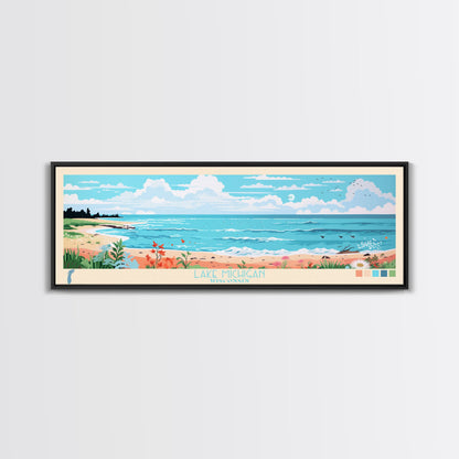 Lake Michigan Wisconsin Illinois Indiana Framed Canvas Print, Panoramic Wall Art, Midcentury Modern, Pop Art, Bedroom Art, Travel Poster, Lake House Decor