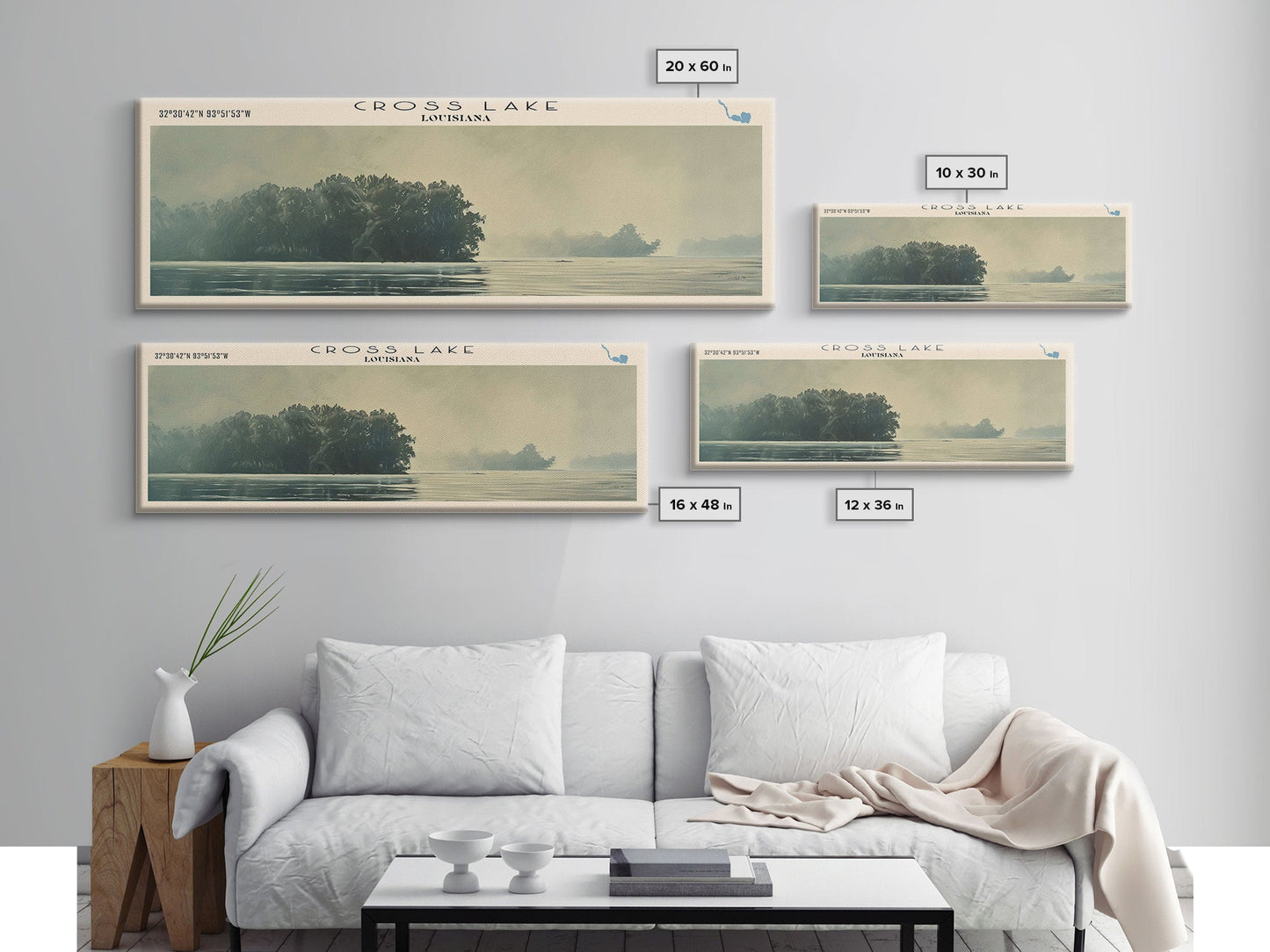 Crooked Lake Michigan Framed Canvas Print, Lake House Art, Panoramic Wall Art, Travel Poster, Minimalist Lake Painting, Home Decor