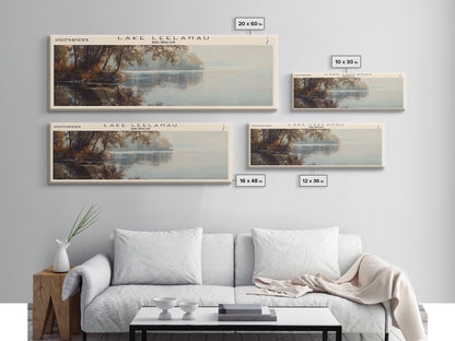 Lake Leelanau Michigan Framed Canvas Print, Lake House Decor, Panoramic Wall Art, Travel Poster, Serene Waterscape Painting, Rustic Art