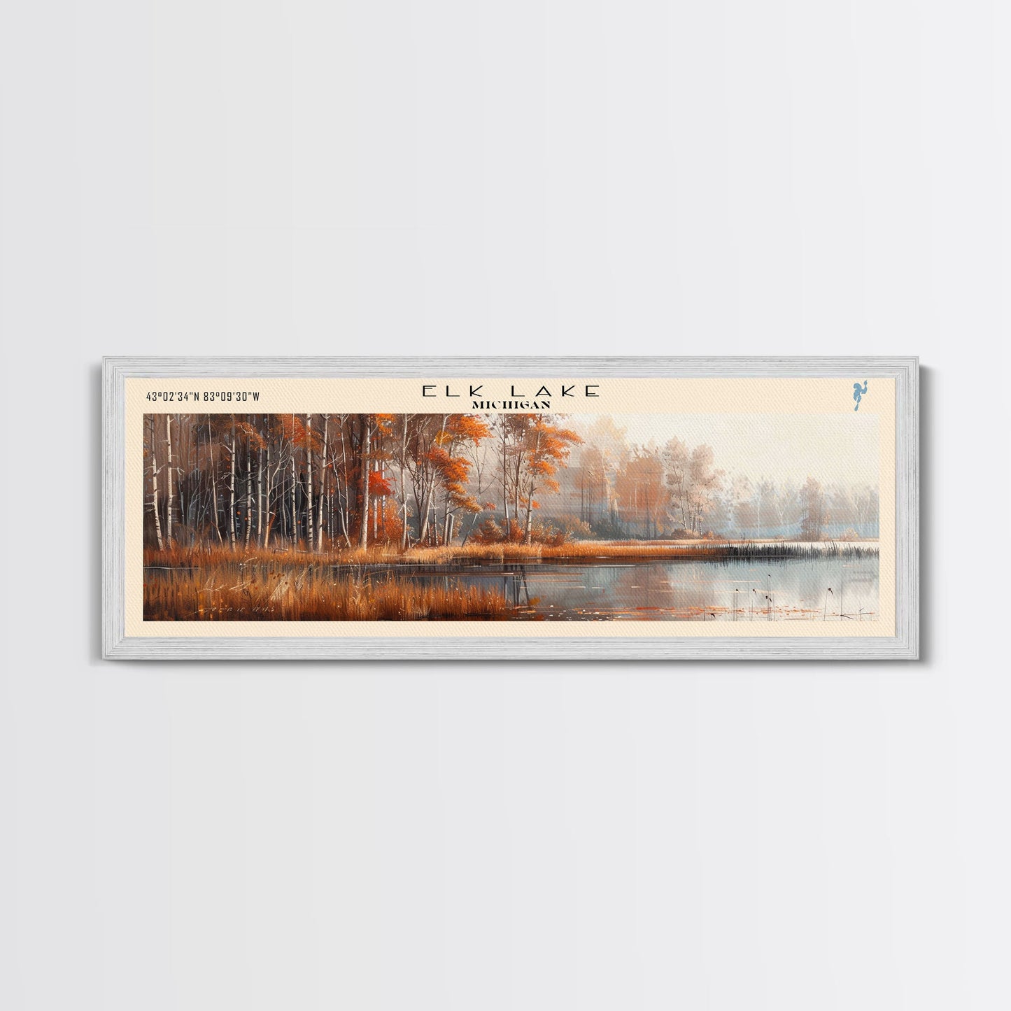 Elk Lake Michigan Framed Canvas Print, Lake House Art, Panoramic Wall Art, Travel Poster, Minimalist Lake Painting, Home Decor