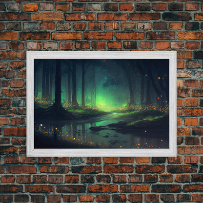 Fireflies In Forest Swamp Night Green Wall Poster, Wall Decor, Wall Art Print, Fine Art Print