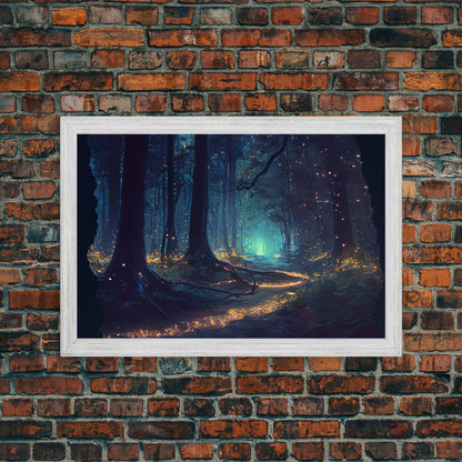 Night In The Forest Woods Path Of Fireflies Fine Art Print, Wall Poster, Wall Art Print, Wall Decor