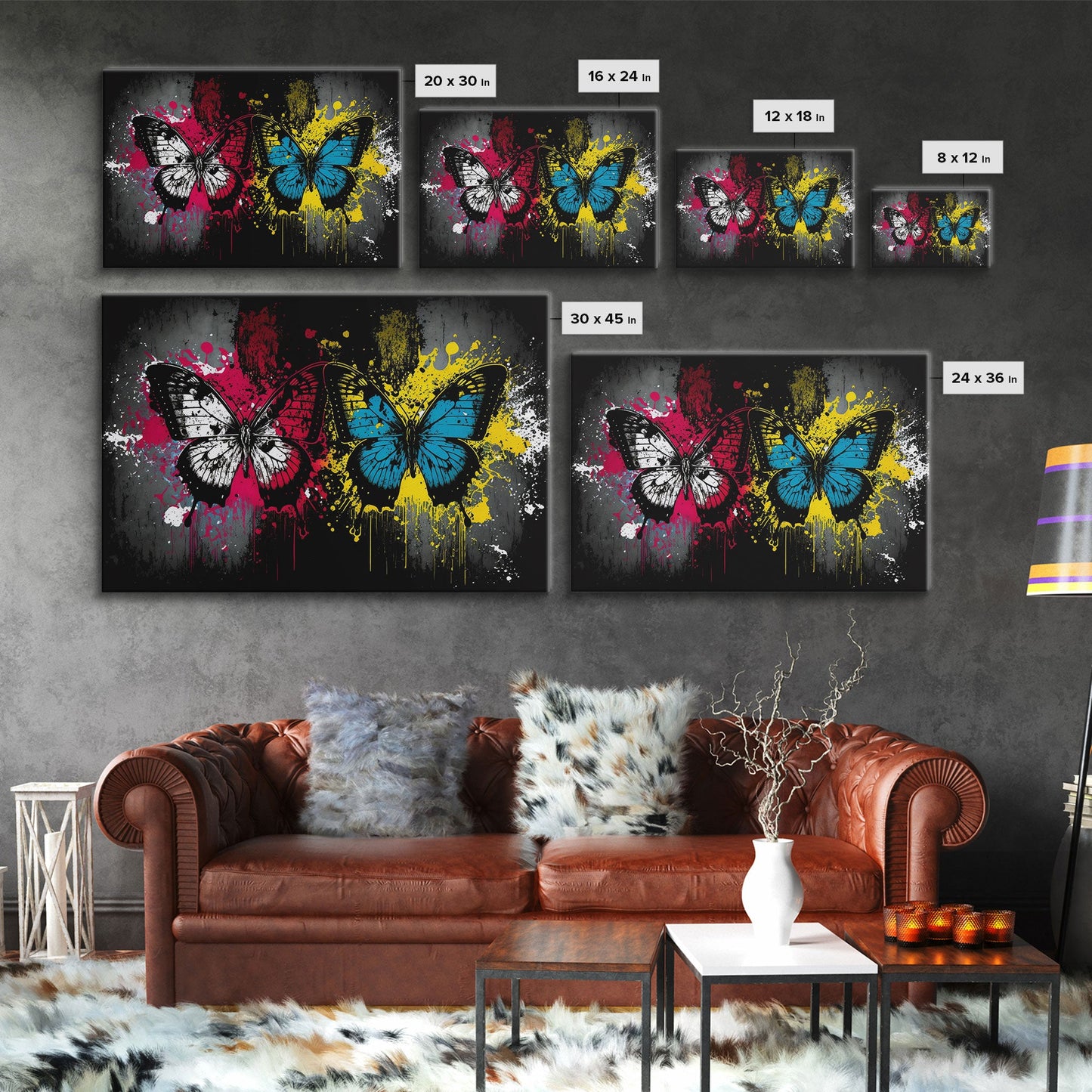 Graffiti Butterfly Punk Art, Street Art, Framed Canvas Print, Huge Wall Art, Contemporary Alternative Art