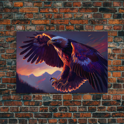 Bald Eagle on the hunt, birds of prey animal prints, framed canvas print, American Bald Eagle Art